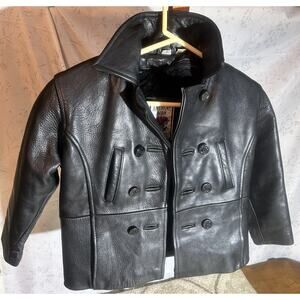 American Born boy's Size M double breasted black leather coat - w/zip out liner